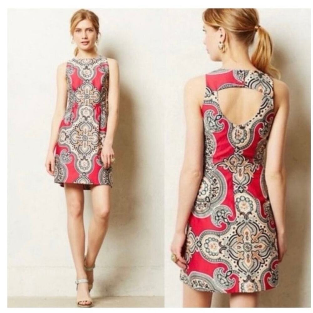 Anthropologie‎ Moulinette Soeurs Geidi Pink Paisley Print Dress Sz 4 Sleeveless